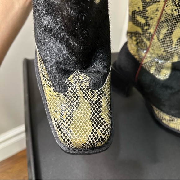 Vintage Western Cow Hair and Snake Skin Cowboy Boots with Square Toe - Picture 9 of 16